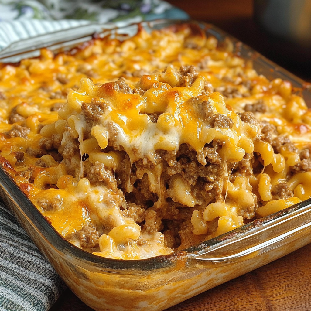 Recipe preparation for Cheesy Hamburger Casserole