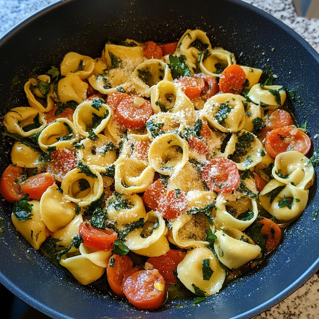 Recipe preparation for Tortellini with Summer Veggies