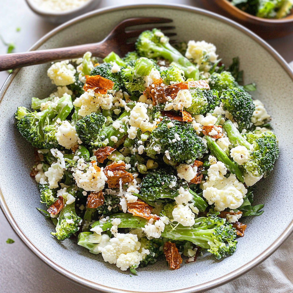 Recipe preparation for Broccoli Cauliflower Salad