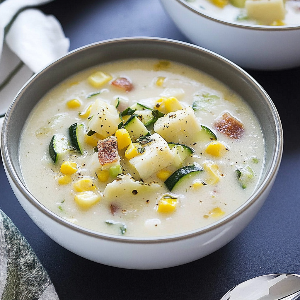 Recipe preparation for Summer Corn and Zucchini Chowder