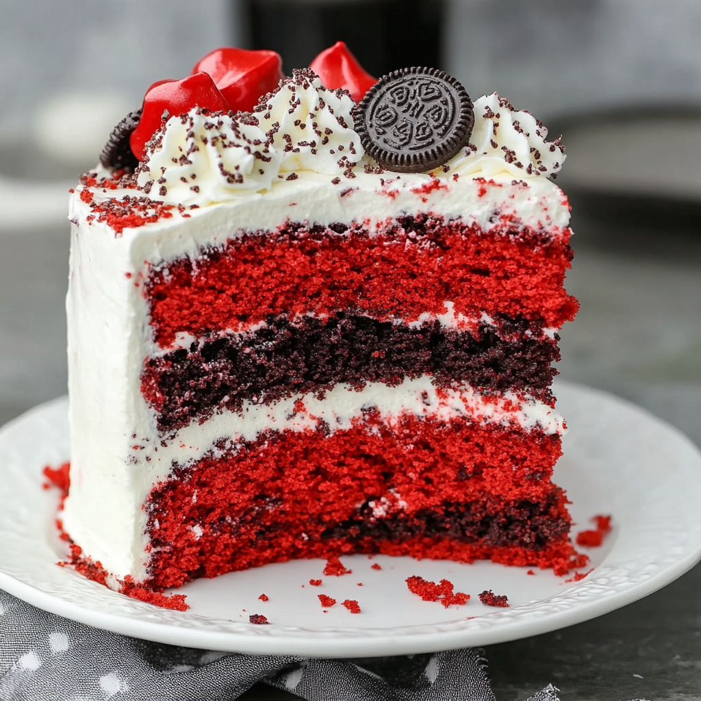 Recipe preparation for Red Velvet Oreo Cake