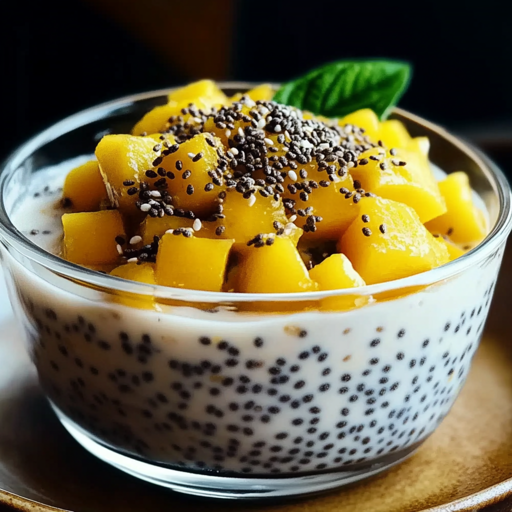 Recipe preparation for Chia Seed Pudding with Coconut Milk and Mango Recipe