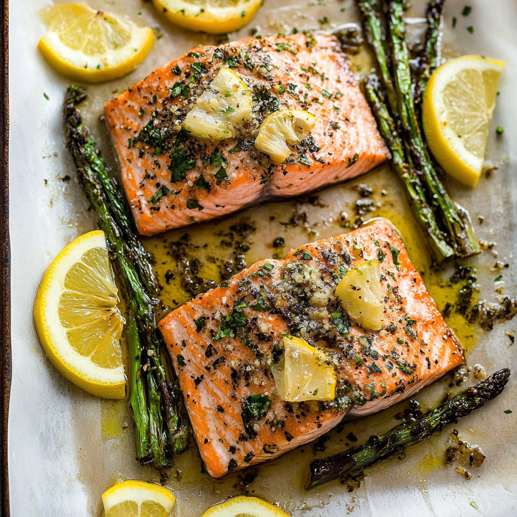Recipe preparation for Baked Lemon Garlic Salmon