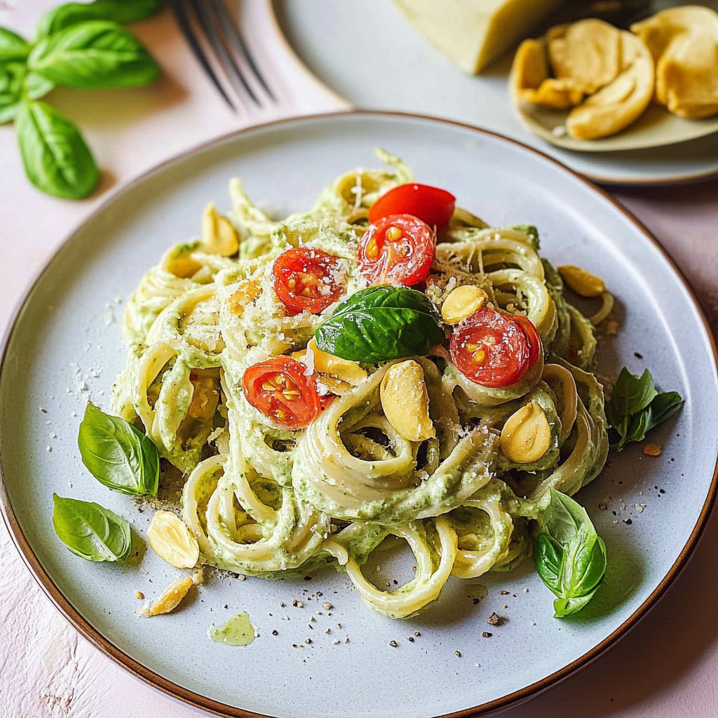 Recipe preparation for Basil alfredo pasta