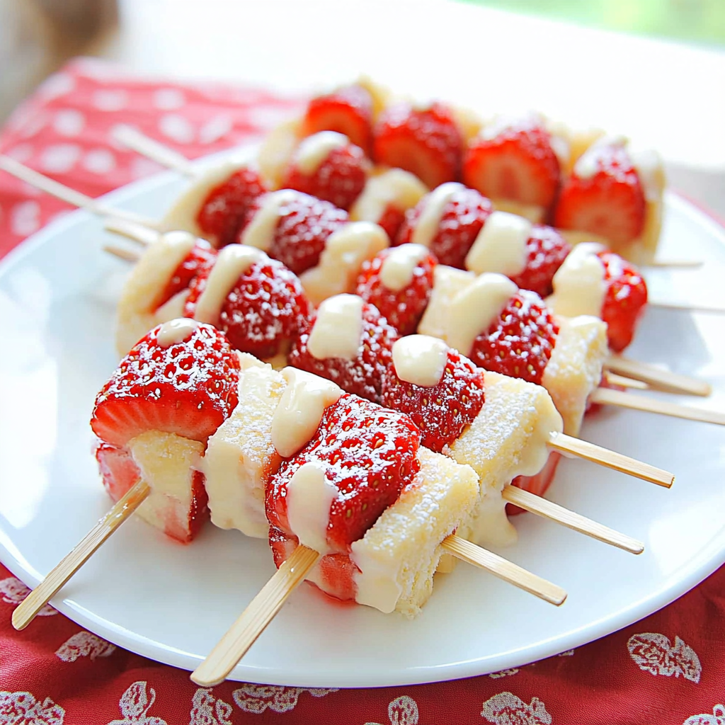 Recipe preparation for Strawberry Shortcake Kabobs
