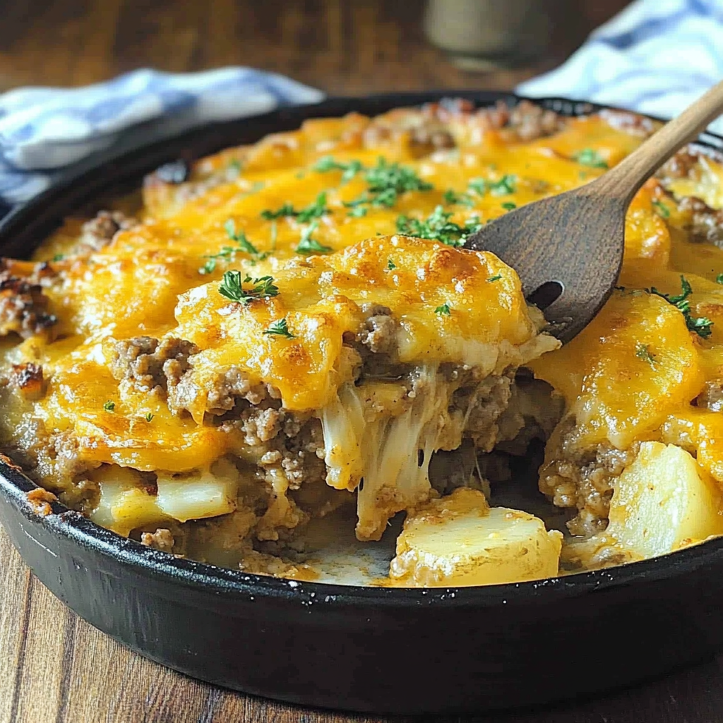 Recipe preparation for Cheesy Hamburger Potato Casserole