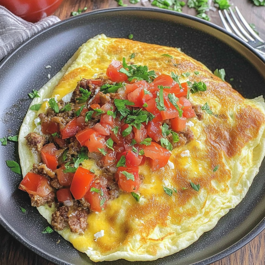 Recipe preparation for Sausage Tomato Cheese Omelet