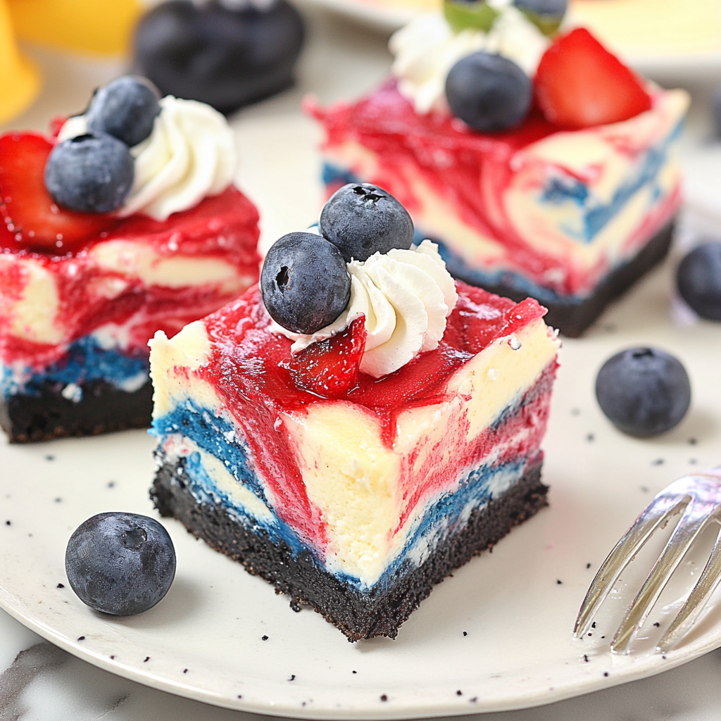 Recipe preparation for Red, White & Blue Cheesecake Swirled Bars