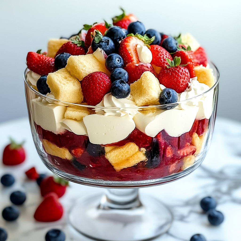 Recipe preparation for 4th of July Fruit Trifle