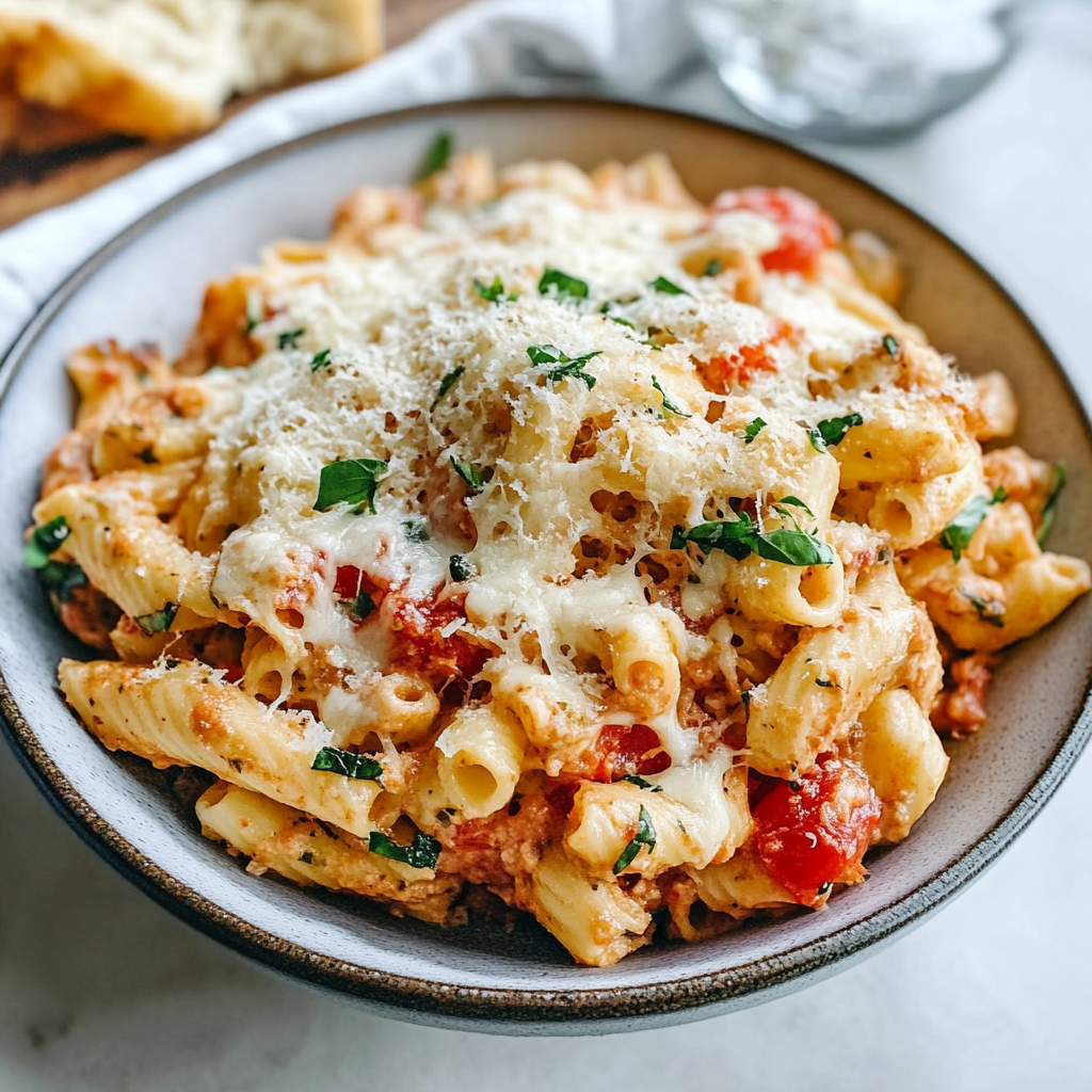 Recipe preparation for Boursin Cheese Baked Pasta