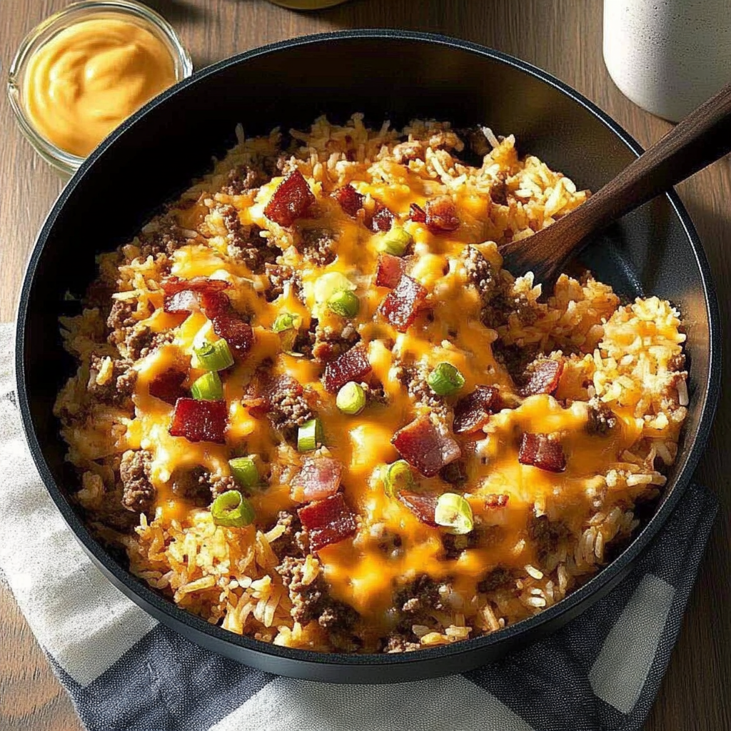 Recipe preparation for Bacon Cheeseburger Rice