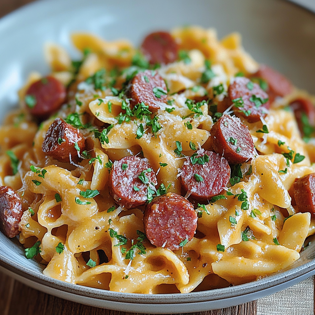 Recipe preparation for One Pot Kielbasa Pasta