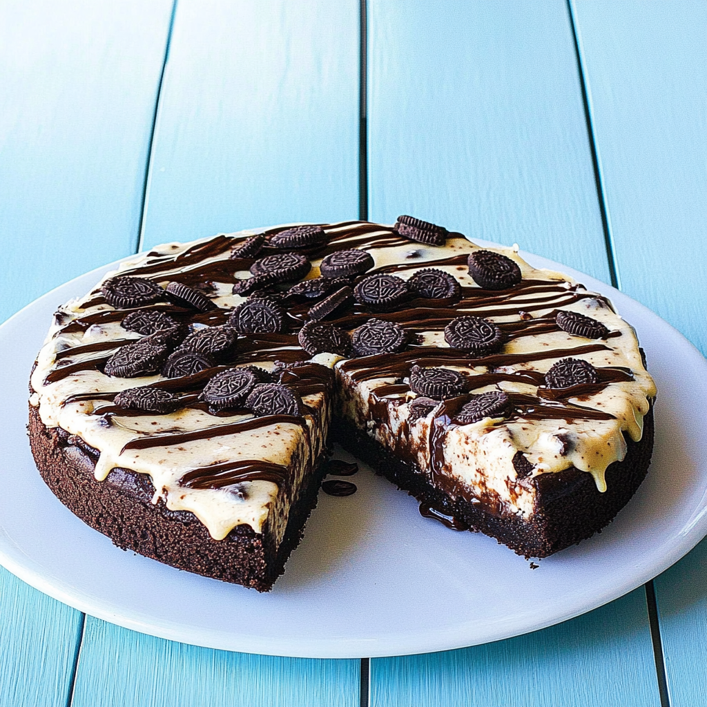 Recipe preparation for Oreo Fudge Brownie Pizza