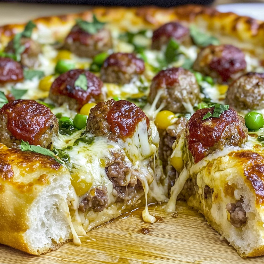 Recipe preparation for Deep Dish Meatball Pizza