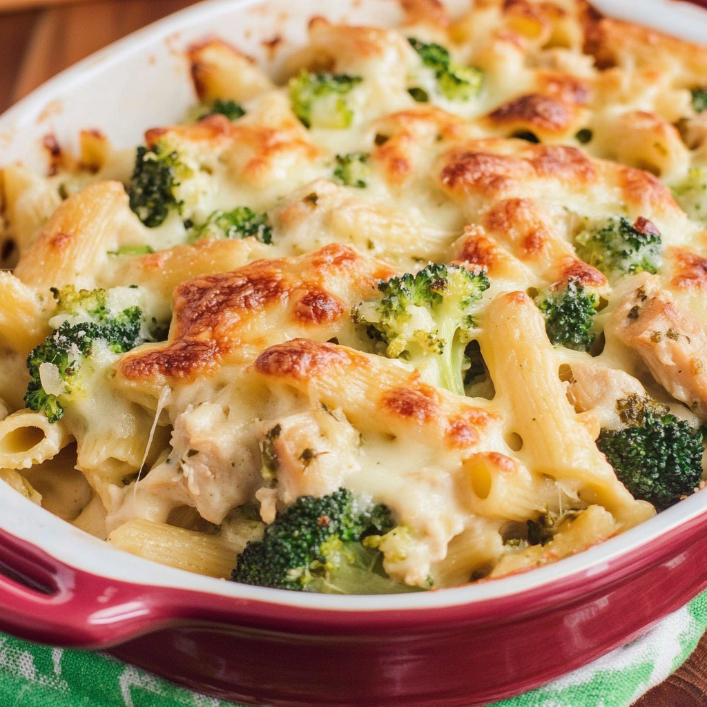 Recipe preparation for Cheesy Chicken Broccoli Pasta Bake