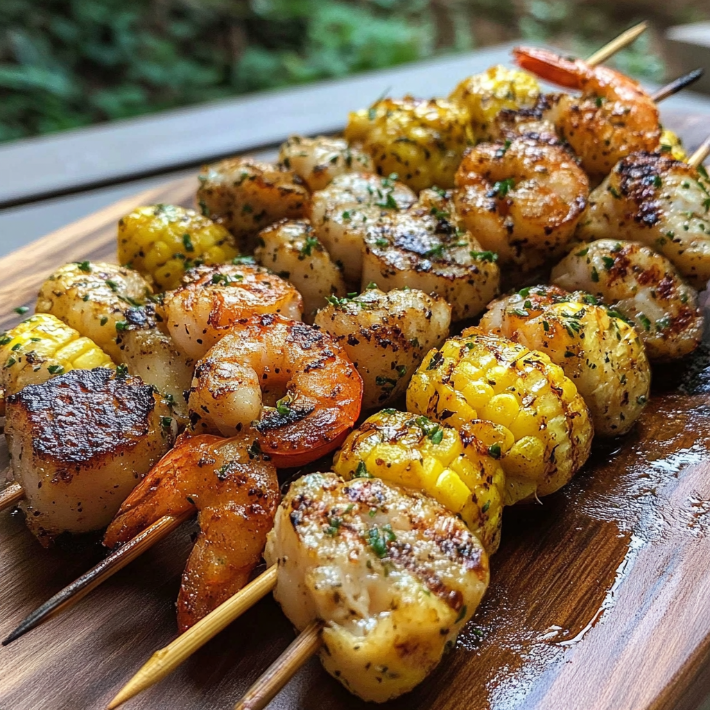 Recipe preparation for Grilled Seafood Boil Skewers
