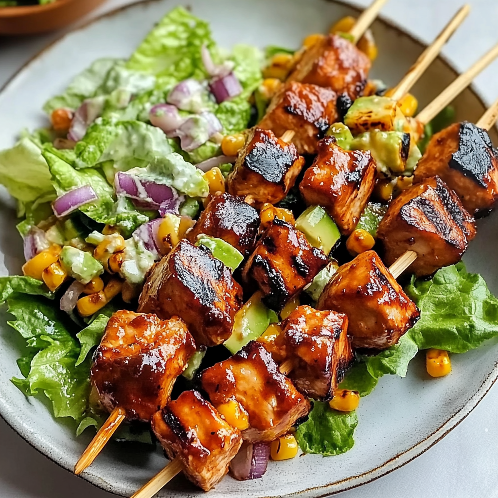Recipe preparation for BBQ Chicken Skewer Salad