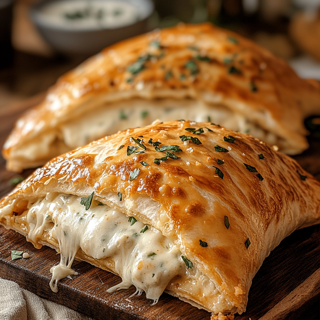 Recipe preparation for Chicken Alfredo Air Fryer Calzones