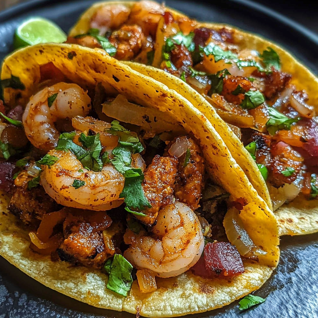 Recipe preparation for Andouille Sausage Shrimp Tacos