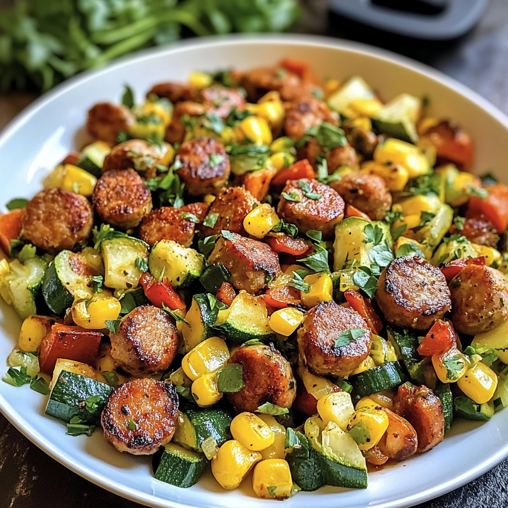 Recipe preparation for Sausage and Veggies Skillet