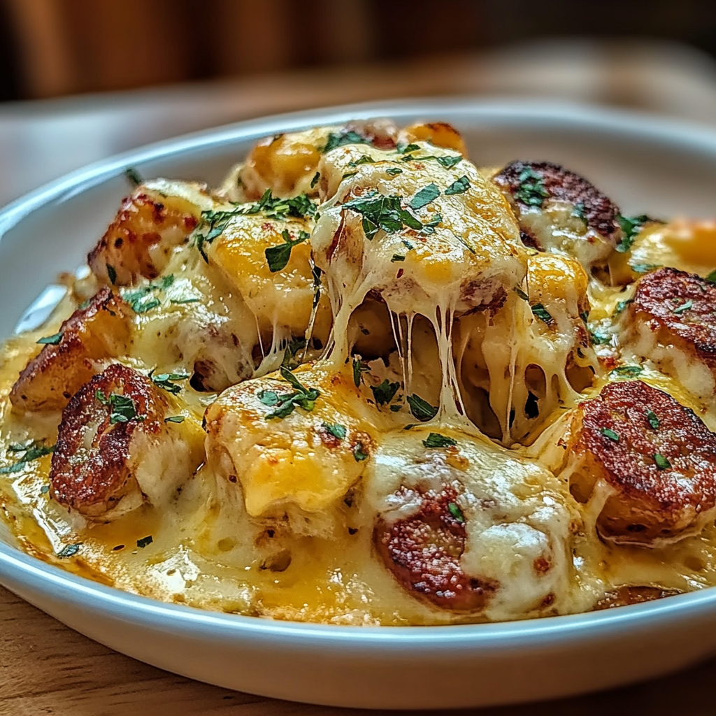 Recipe preparation for Cheesy Ranch Potatoes Sausage