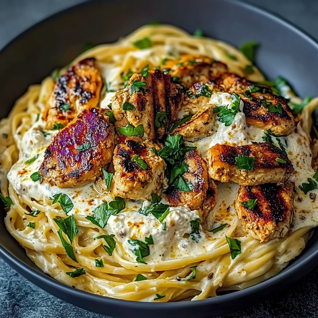 Recipe preparation for Spicy Whipped Feta Chicken Alfredo
