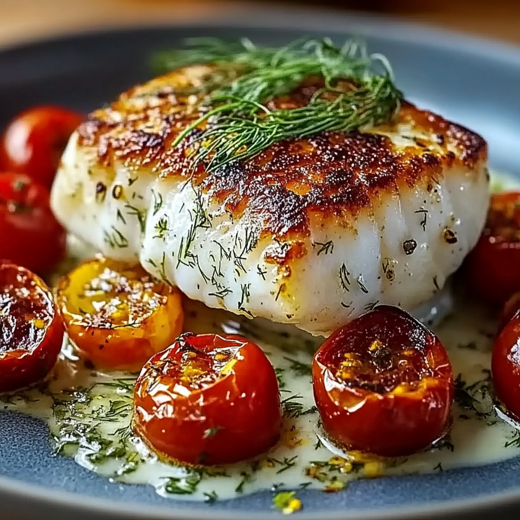 Recipe preparation for Grilled Cod Roasted Tomatoes Dill