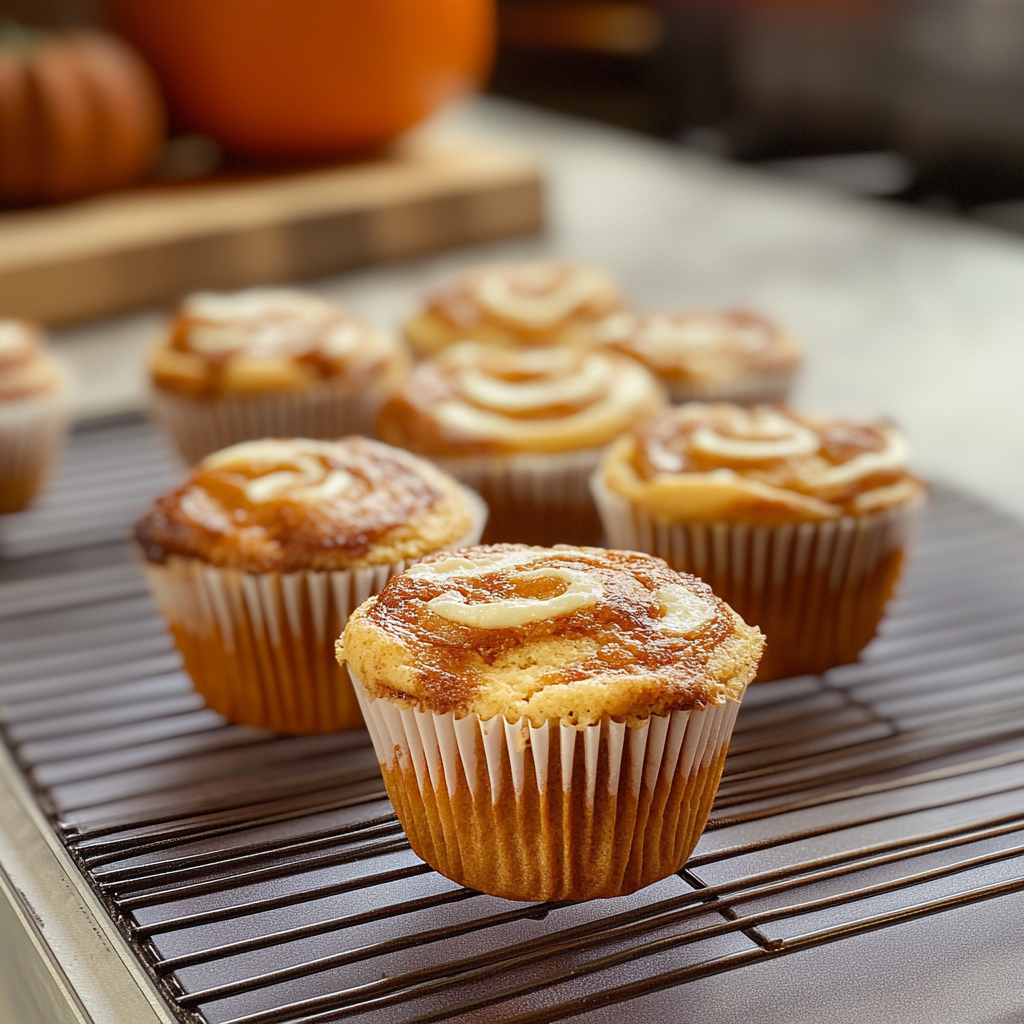 Recipe preparation for Pumpkin Cheesecake Swirl Muffins