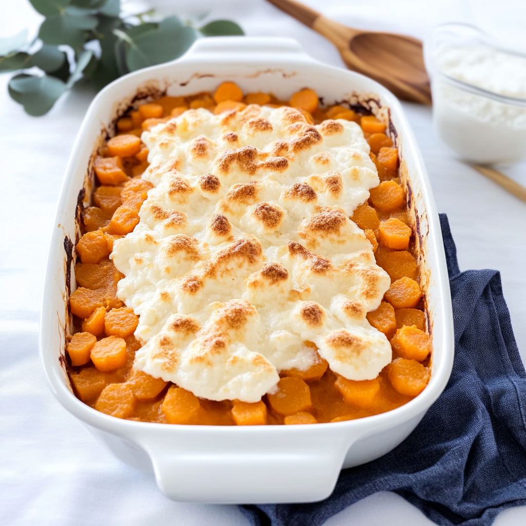 Recipe preparation for Heavenly Sweet Potato Casserole