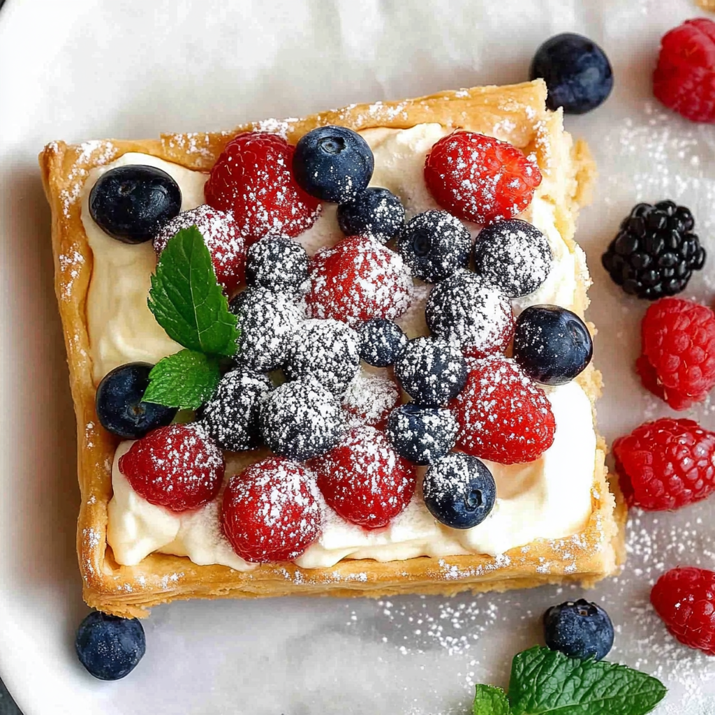 Recipe preparation for Berry Cheesecake Puff Pastry Tart