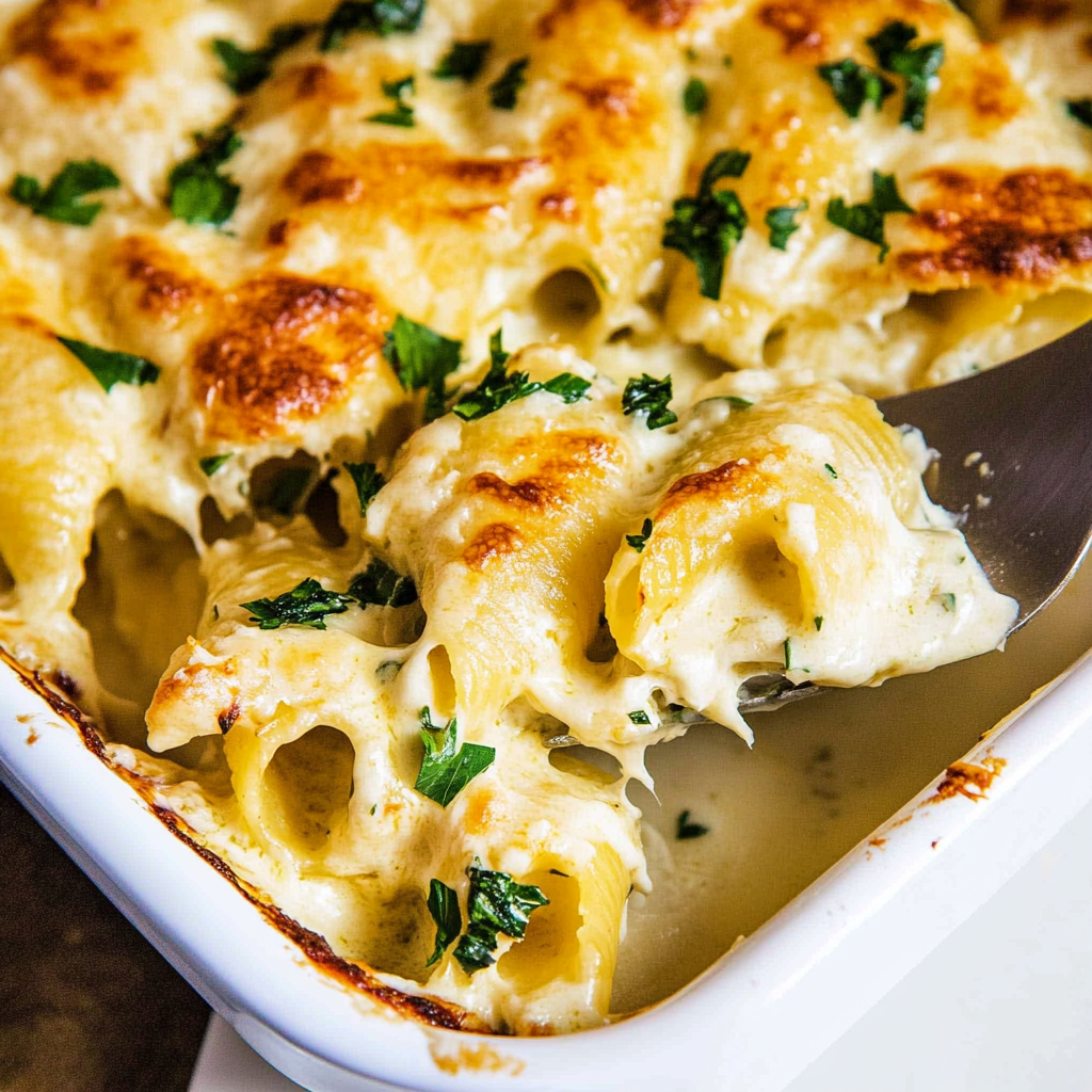Recipe preparation for Chicken Alfredo Stuffed Shells