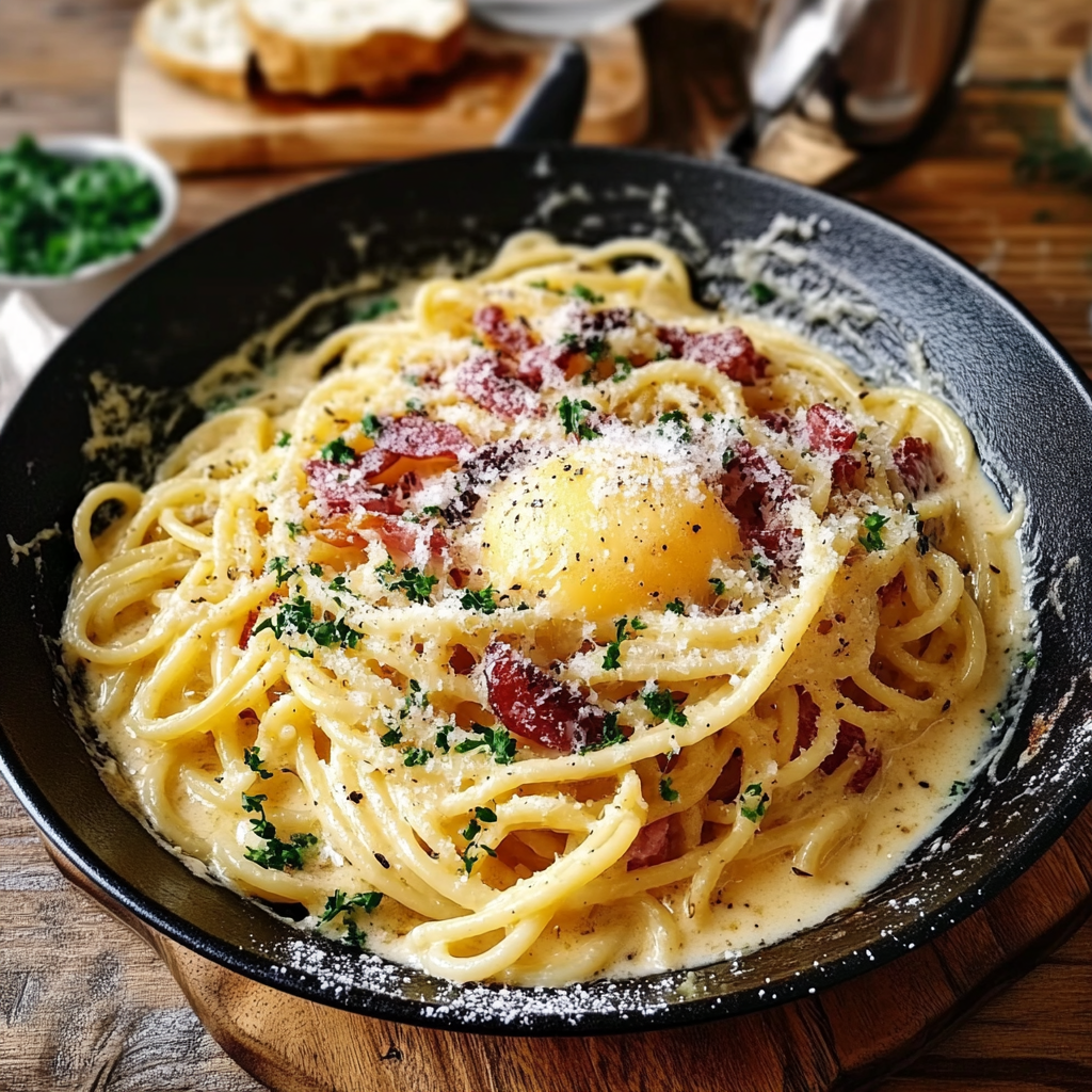 Recipe preparation for Italian Spaghetti Carbonara