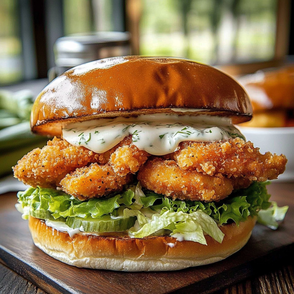 Recipe preparation for Crispy Dill Chicken Sandwich