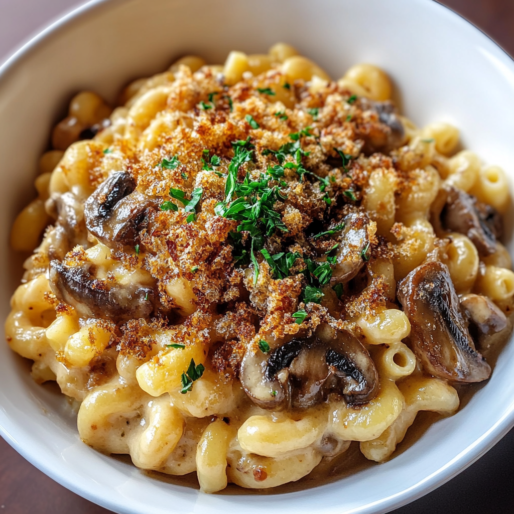 Recipe preparation for Balsamic Caramelized Onion Mushroom Mac & Cheese