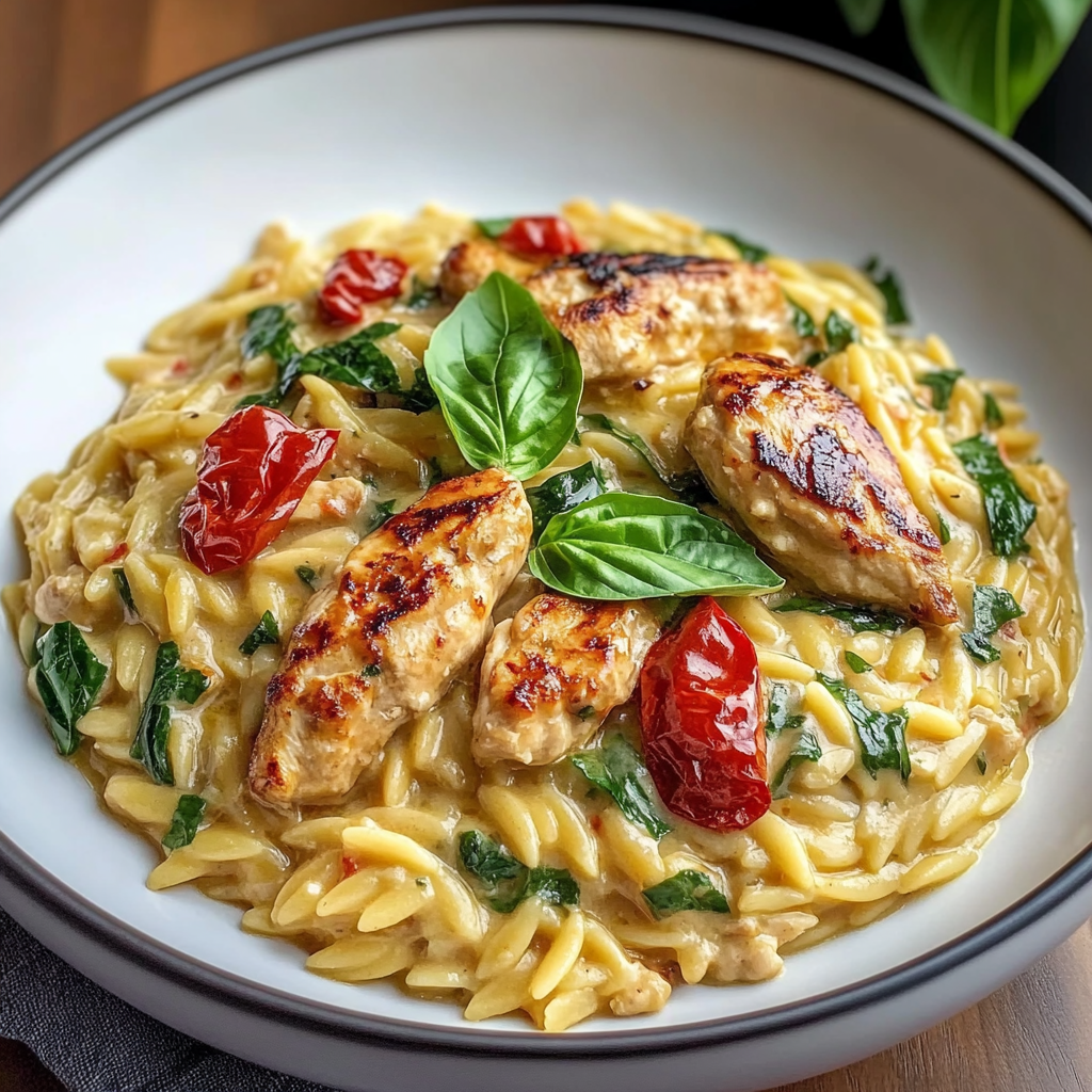 Recipe preparation for Slow Cooker Creamy Tuscan Chicken Orzo