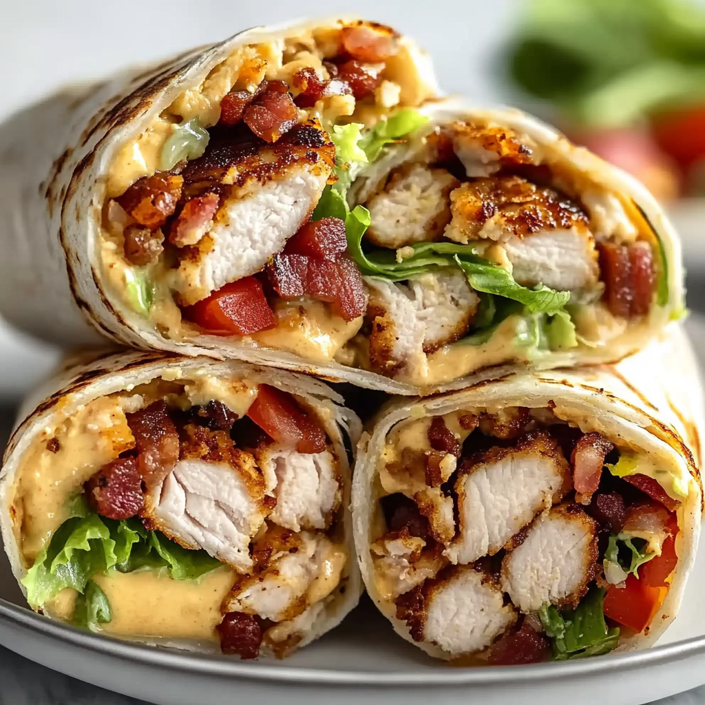 Recipe preparation for Delicious Garlic Bacon Ranch Chicken Wraps