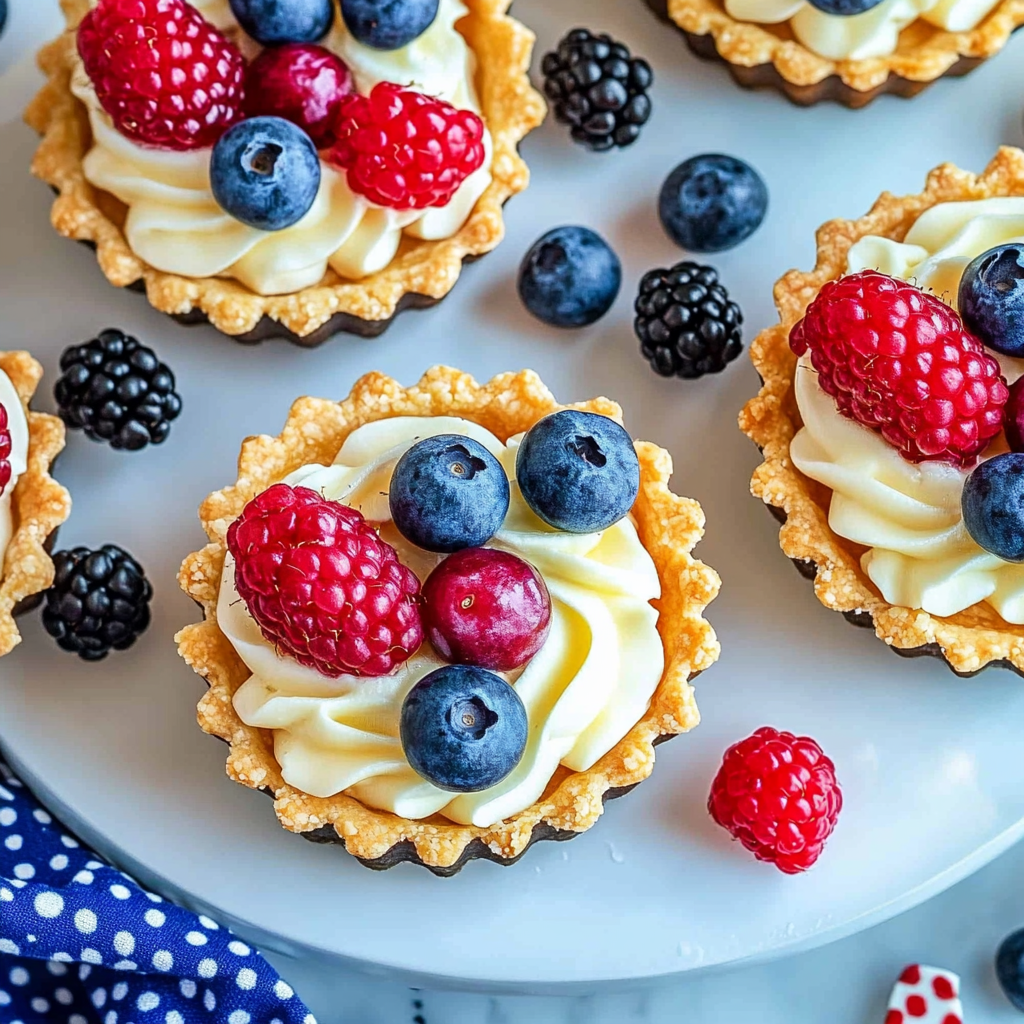 Recipe preparation for No-Bake 4th of July Fruit Tartlets