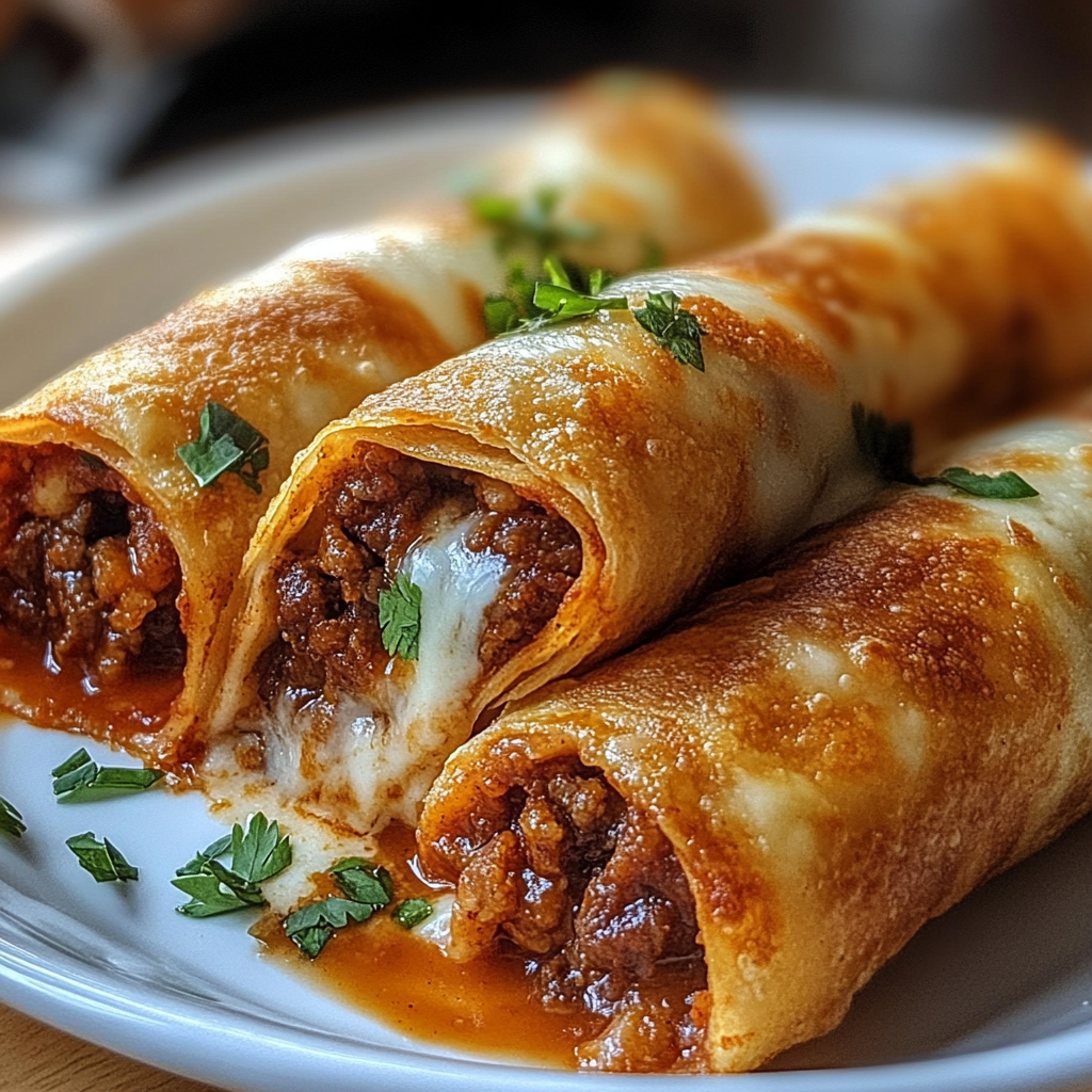 Recipe preparation for Crispy Beef Cheese Chimichangas