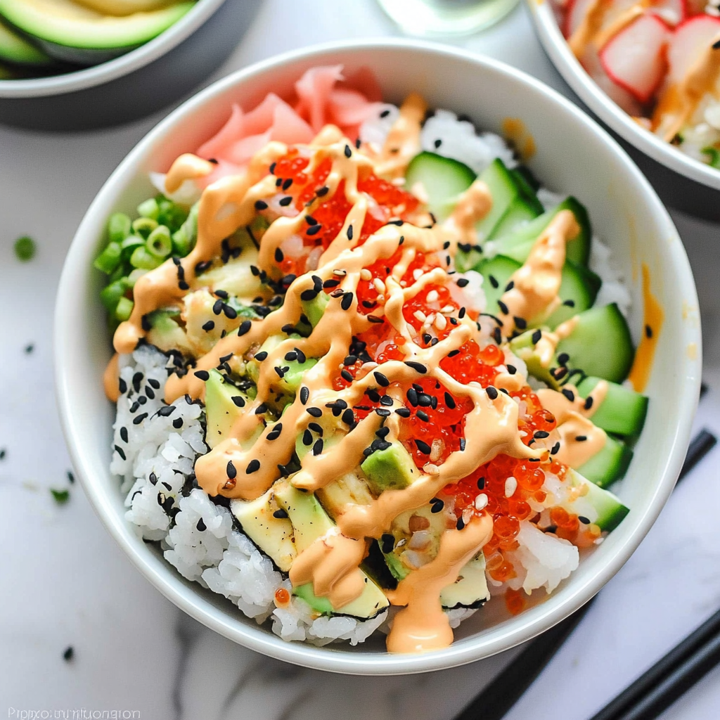 Recipe preparation for California Roll Sushi Bowls