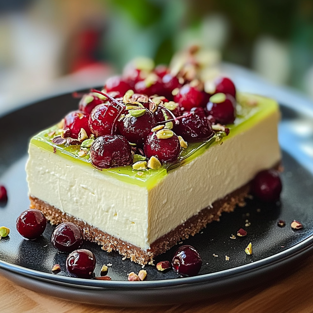 Recipe preparation for Luscious Lemon Lime Cherry Pistachio Cheesecake