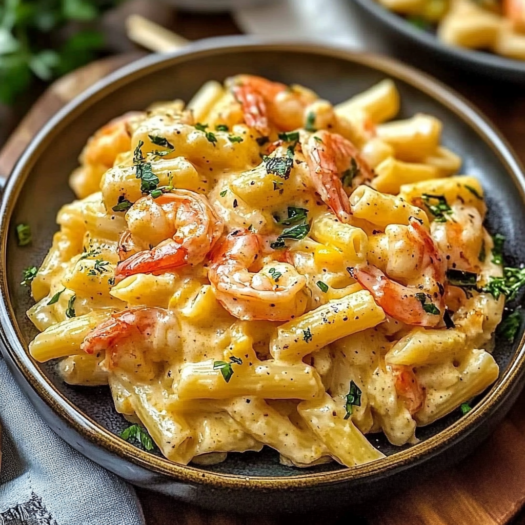 Recipe preparation for Creamy Jamaican Shrimp Pasta