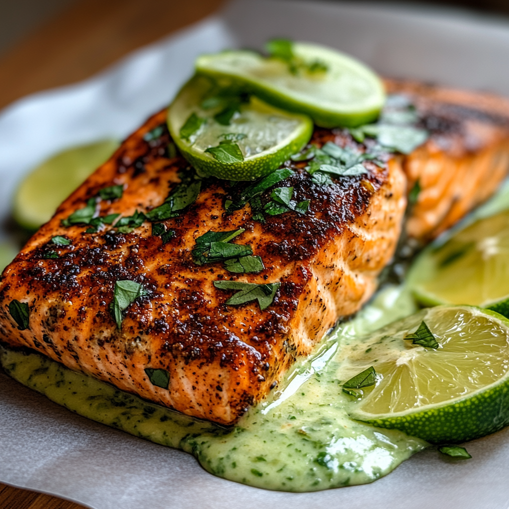 Recipe preparation for Baked Cajun Salmon And Avocado Lime Sauce