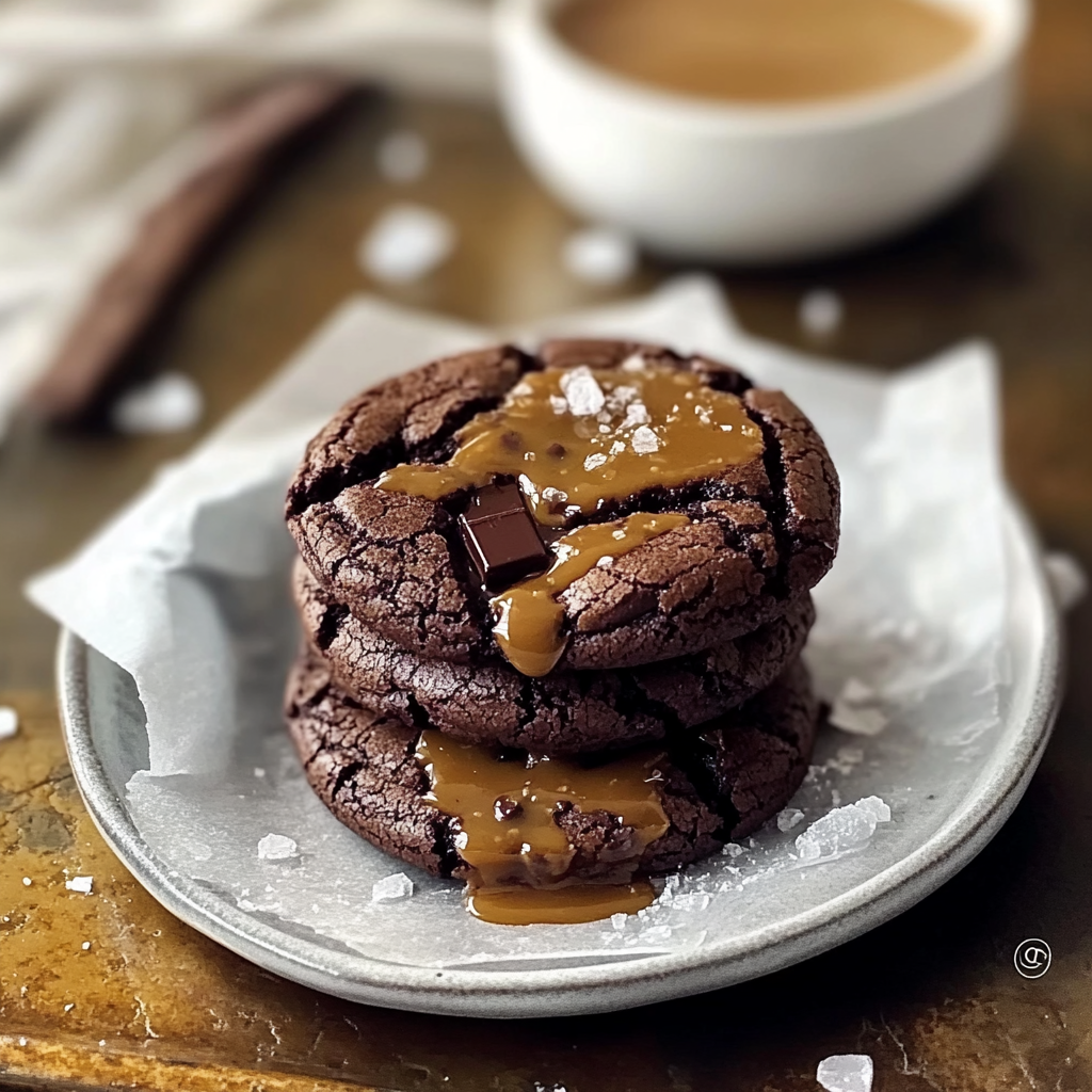 Recipe preparation for Salted Caramel Dark Chocolate Cookies