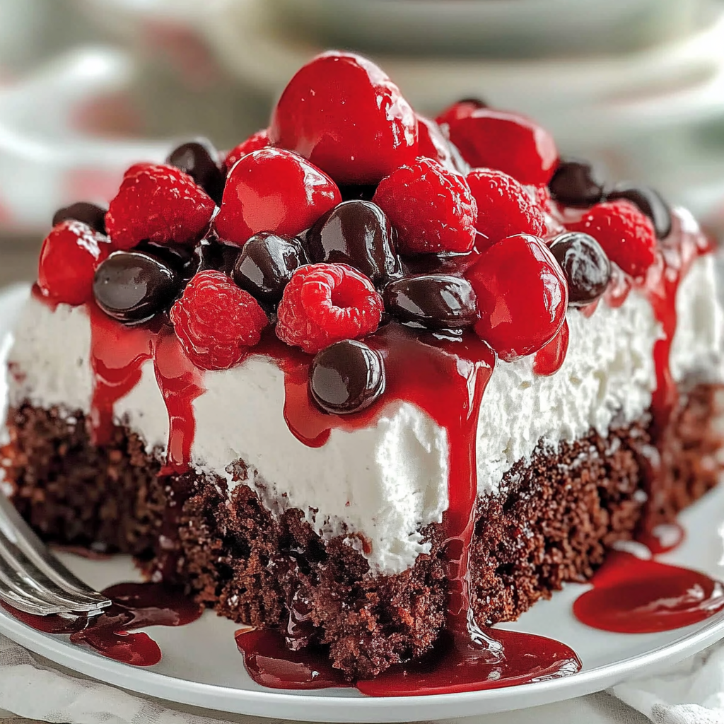 Recipe preparation for Black Forest Poke Cake Delight