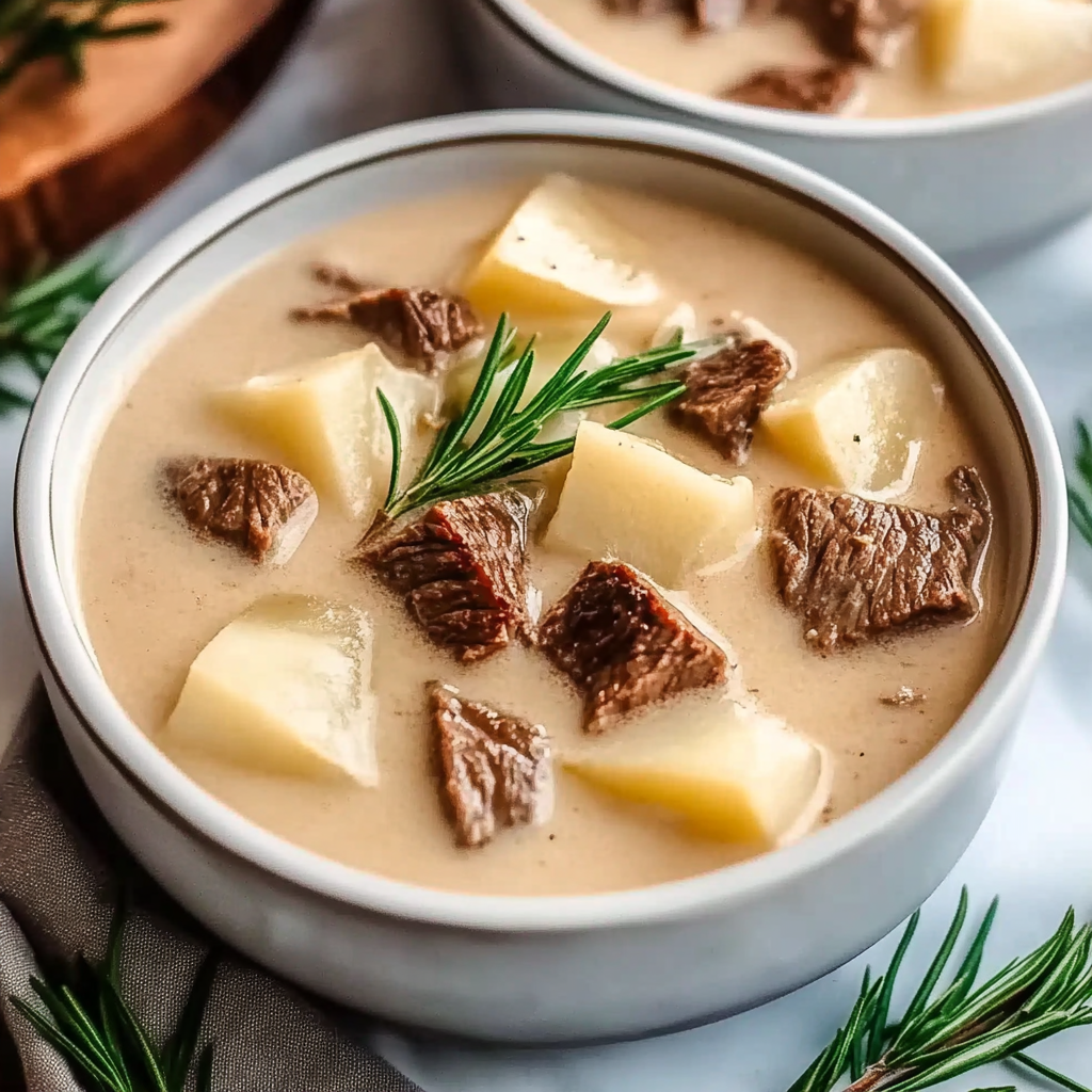Recipe preparation for Creamy Steak & Potato Soup
