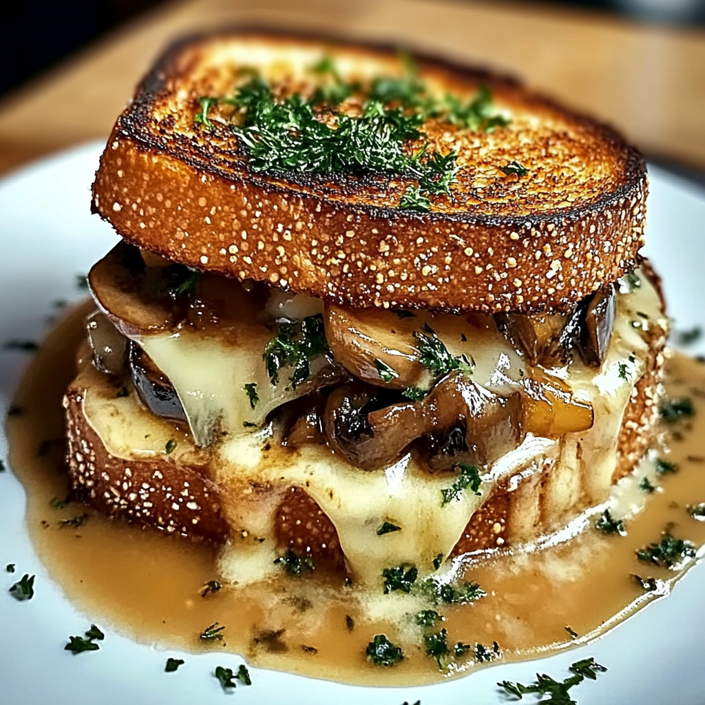 Recipe preparation for Swiss Mushroom Melt Sandwich