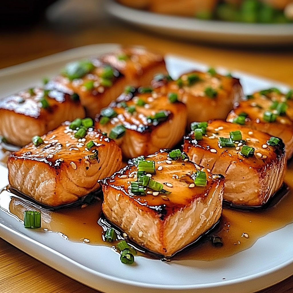 Recipe preparation for Honey Butter Garlic Glazed Salmon Bites