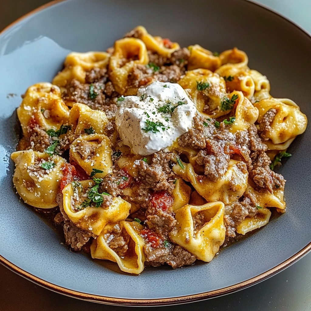 Recipe preparation for Philly Cheesesteak Tortellini Pasta