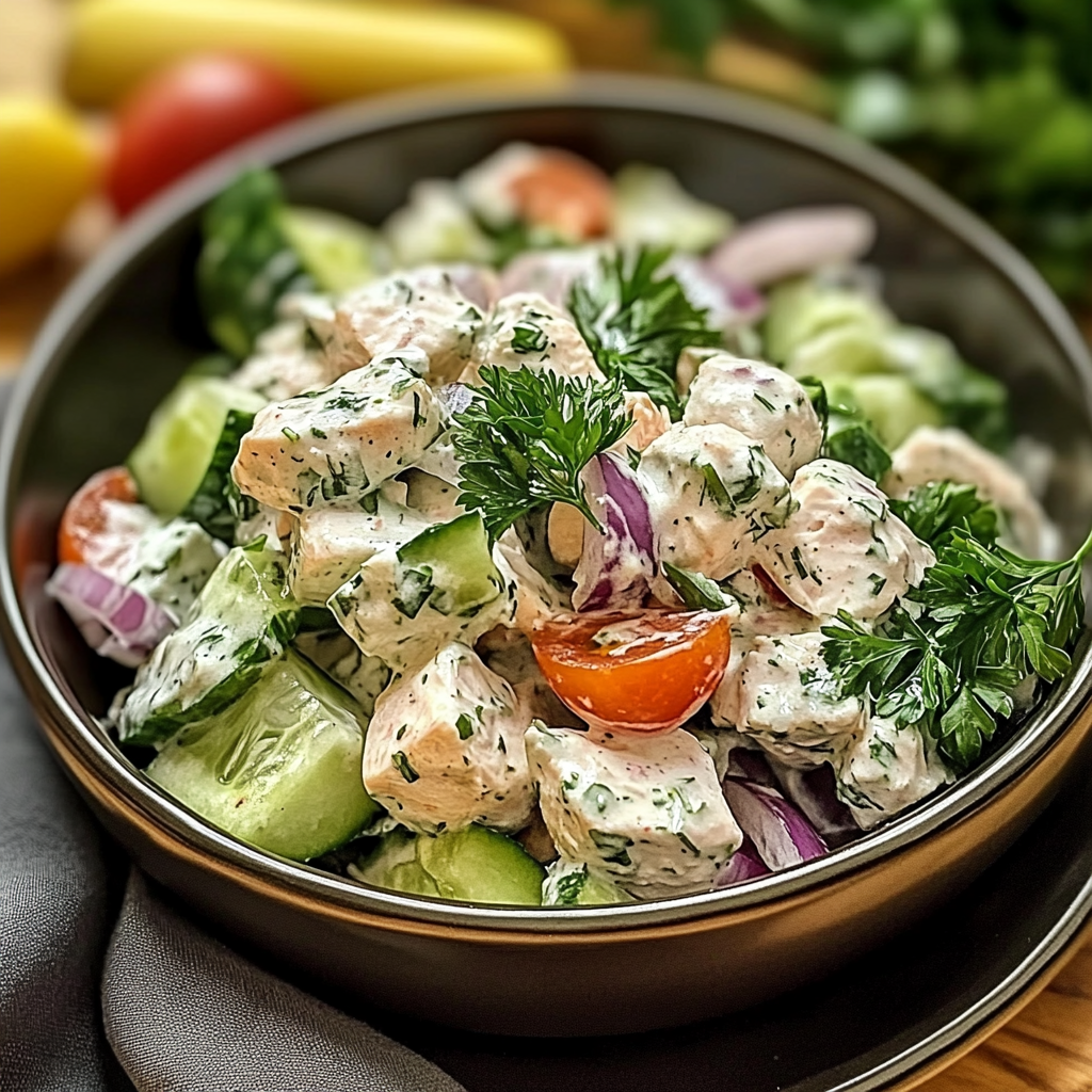 Recipe preparation for Tzatziki Chicken Salad