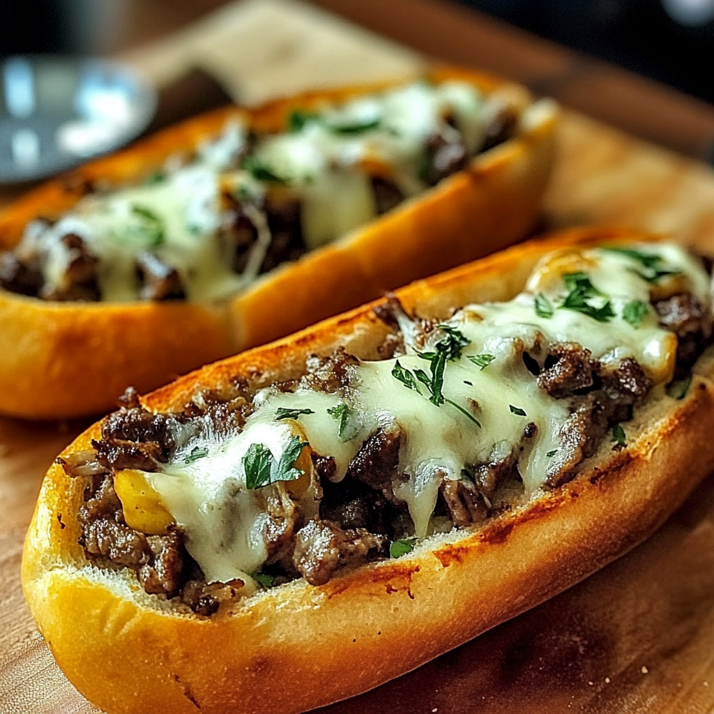 Recipe preparation for French Garlic Philly Cheesesteak Bread